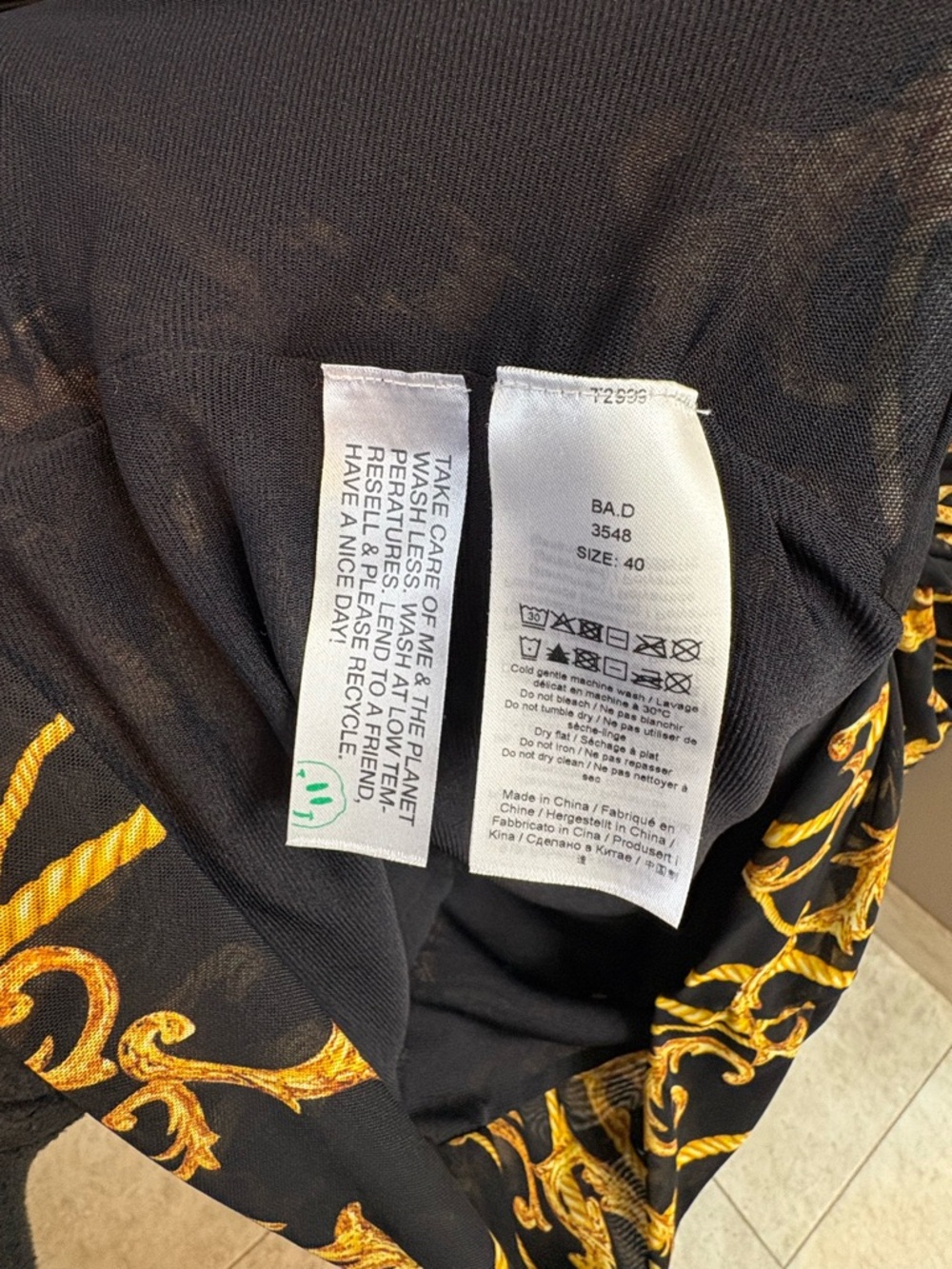Ganni Black & Gold Ruched Baroque-Print Long Sleeve Dress - Picture 3 of 4